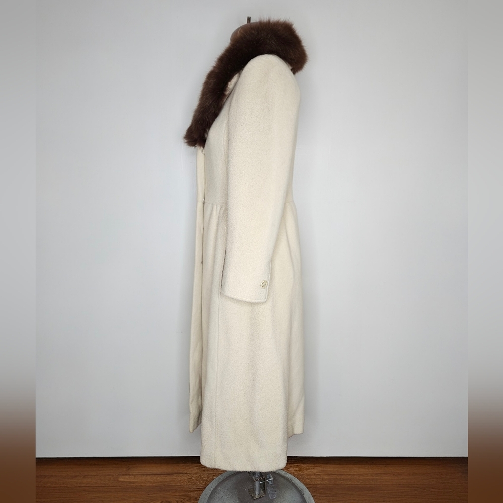 VTG 70s Pierre Cardin Princess-Cut Coat with Fox Fur Collar - Picture 12 of 16